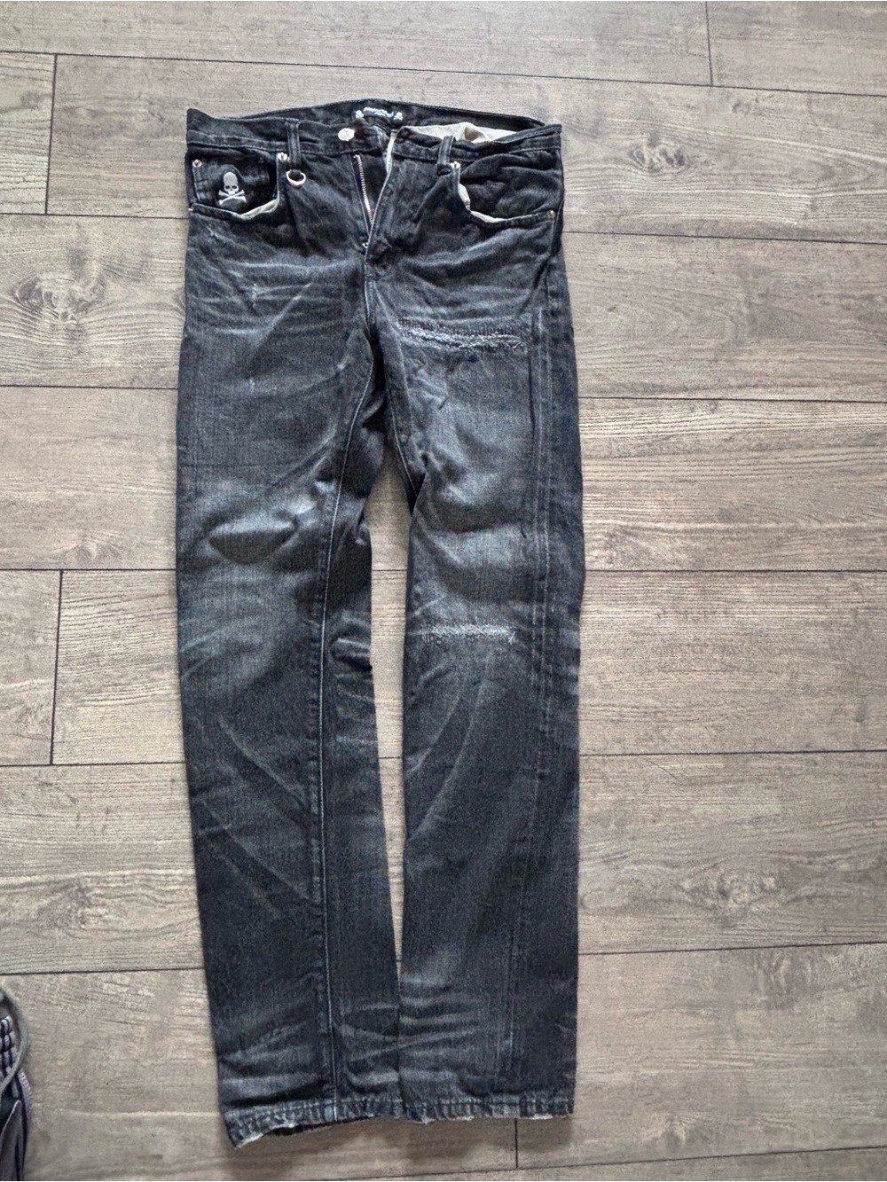 Mastermind Japan Black Slim Straight Jeans with Subtle Distress
